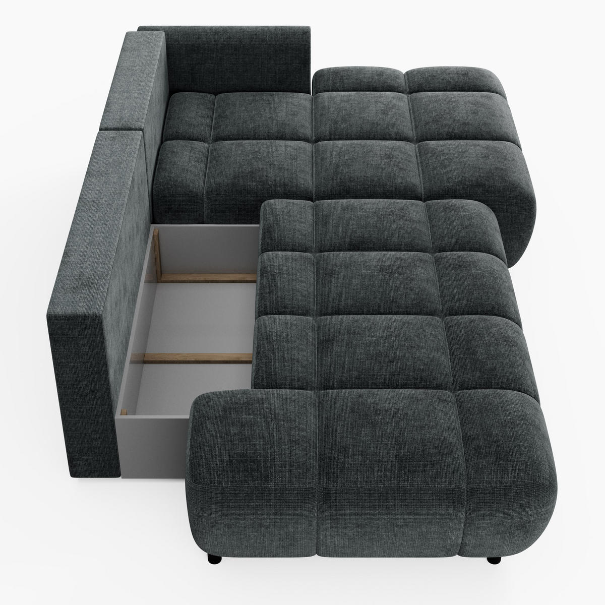 ECKSOFA BARI Rechts Dunkelgrau Chenille-Stoff L-Form Couch mit Schlaffunktion & Bettkasten - Dunkelgrau/Schwarz, Holz (280/170cm) - Barchello