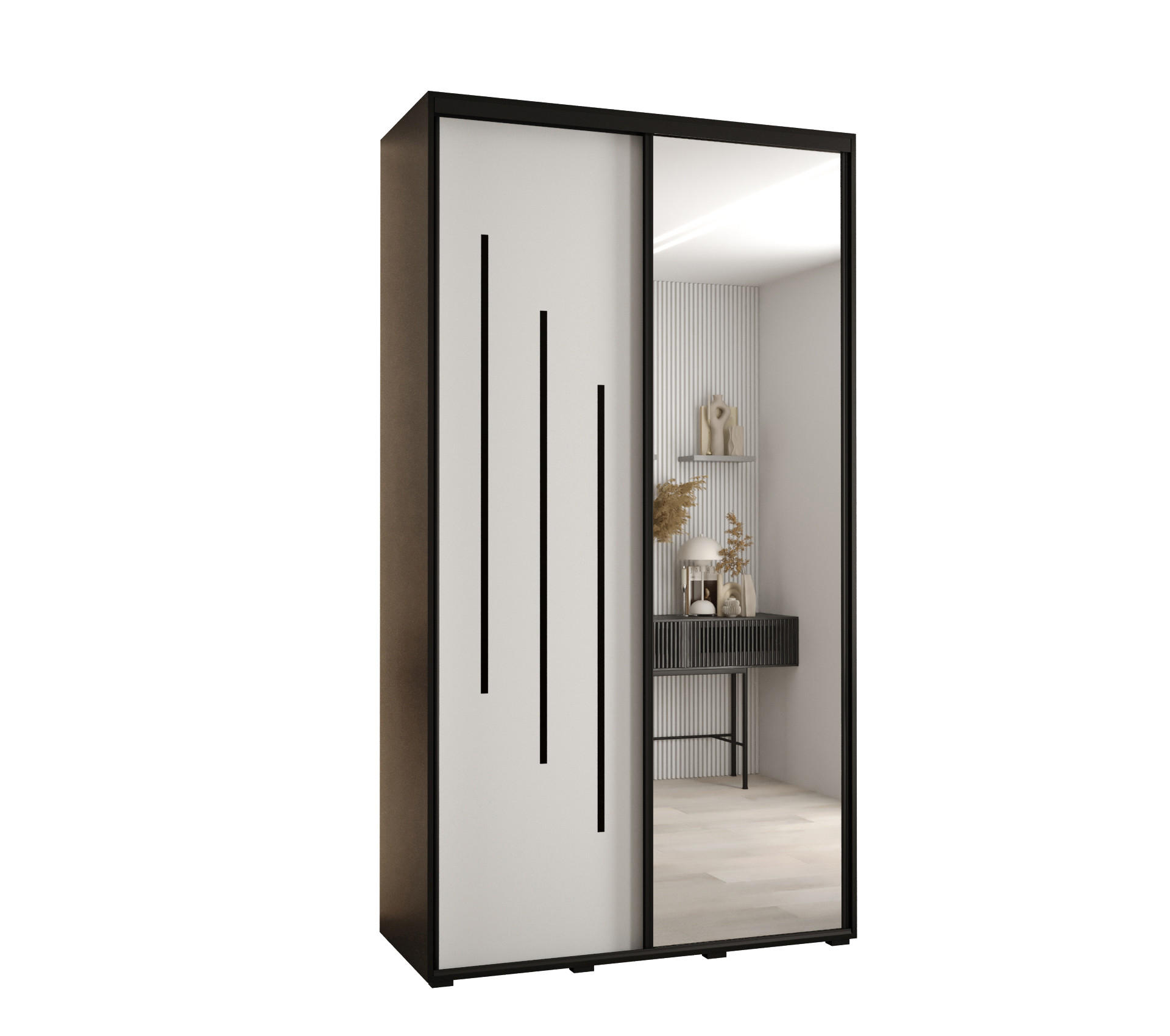 Abiks Möbel Schwebetürenschrank Schwarz, Weiß, Schwarz 140x235x45 cm