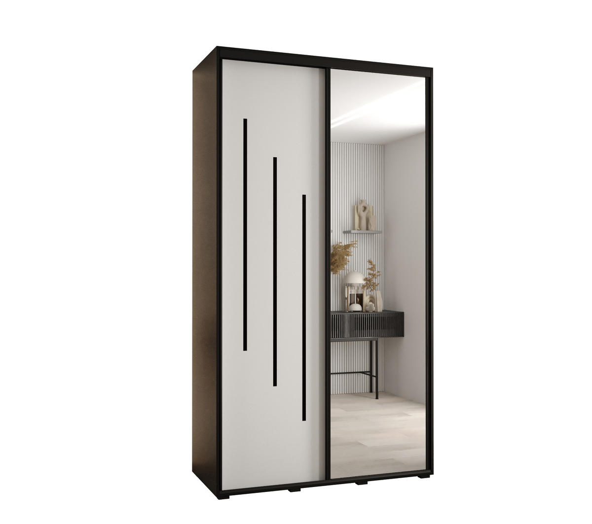 SCHWEBETÜRENSCHRANK 235,2/130/45 2-türig - Schwarz/Weiß, Holz/Metall (130/235/45cm) - Abiks Möbel