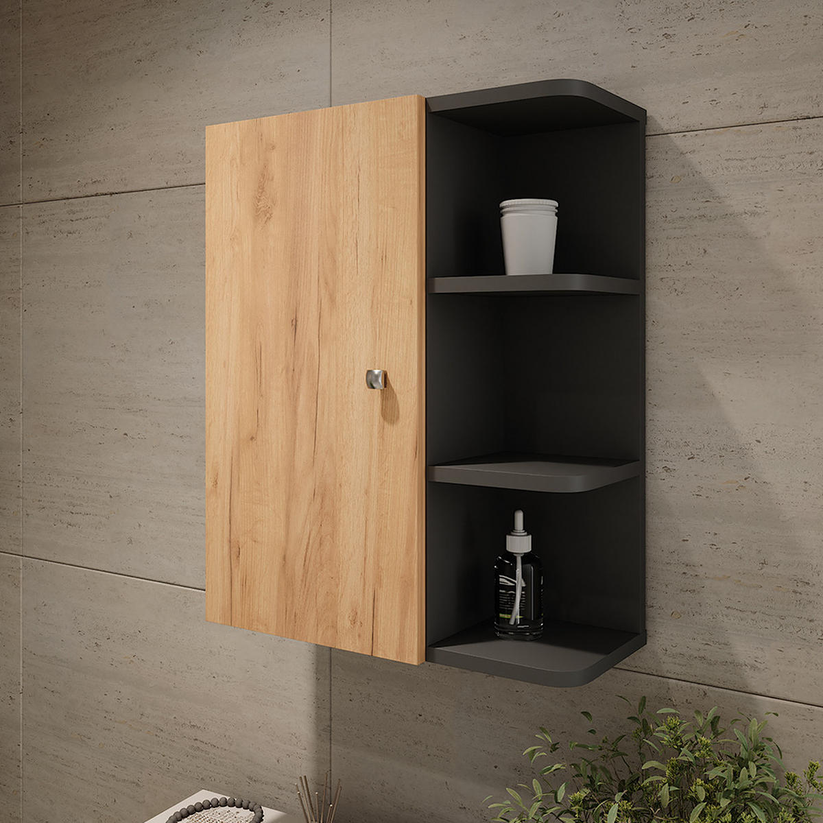 HÄNGESCHRANK Fynn Anthrazit 47.2 x 59.2 cm - Honigeiche/Anthrazit, Holzwerkstoff (47.2/59.2/20.8cm) - Vicco