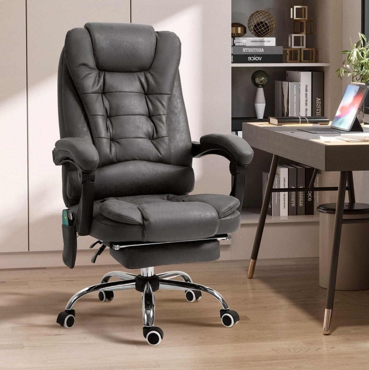 BÜROSTUHL in Dunkelgrau 70x65x119 cm mit Massage- und Heizfunktion sowie Fußstütze - Dunkelgrau, Textil (65/119/70cm) - IVMEU