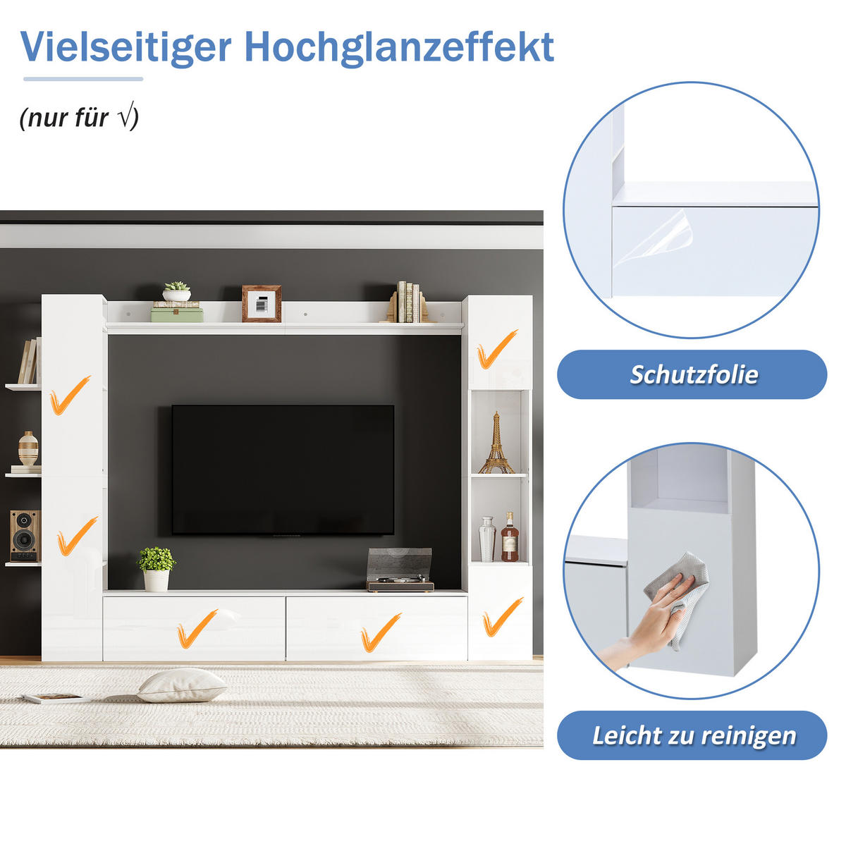 WOHNWAND in Weiß Wohnzimmer-set mit Vitrine und TV-Schrank für das Wohnzimmer - Weiß, Holzwerkstoff (228/170/30cm) - STILVORA