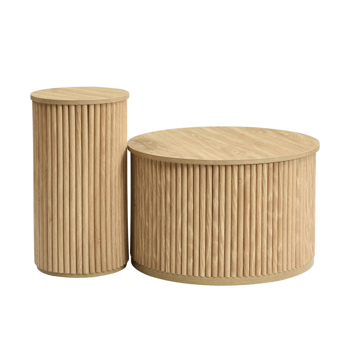 COUCHTISCH Set rund 60/38,5 cm Natur MDF mit 3D-Streifenmuster - Naturfarben, Holzwerkstoff (60/60/38.5cm) - OKWISH