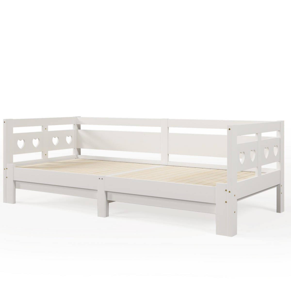 AUSZIEHBETT 90/200 cm mit Herz-Design, Massivholz, Weiß - Weiß, Holzwerkstoff (90/200cm) - Redom
