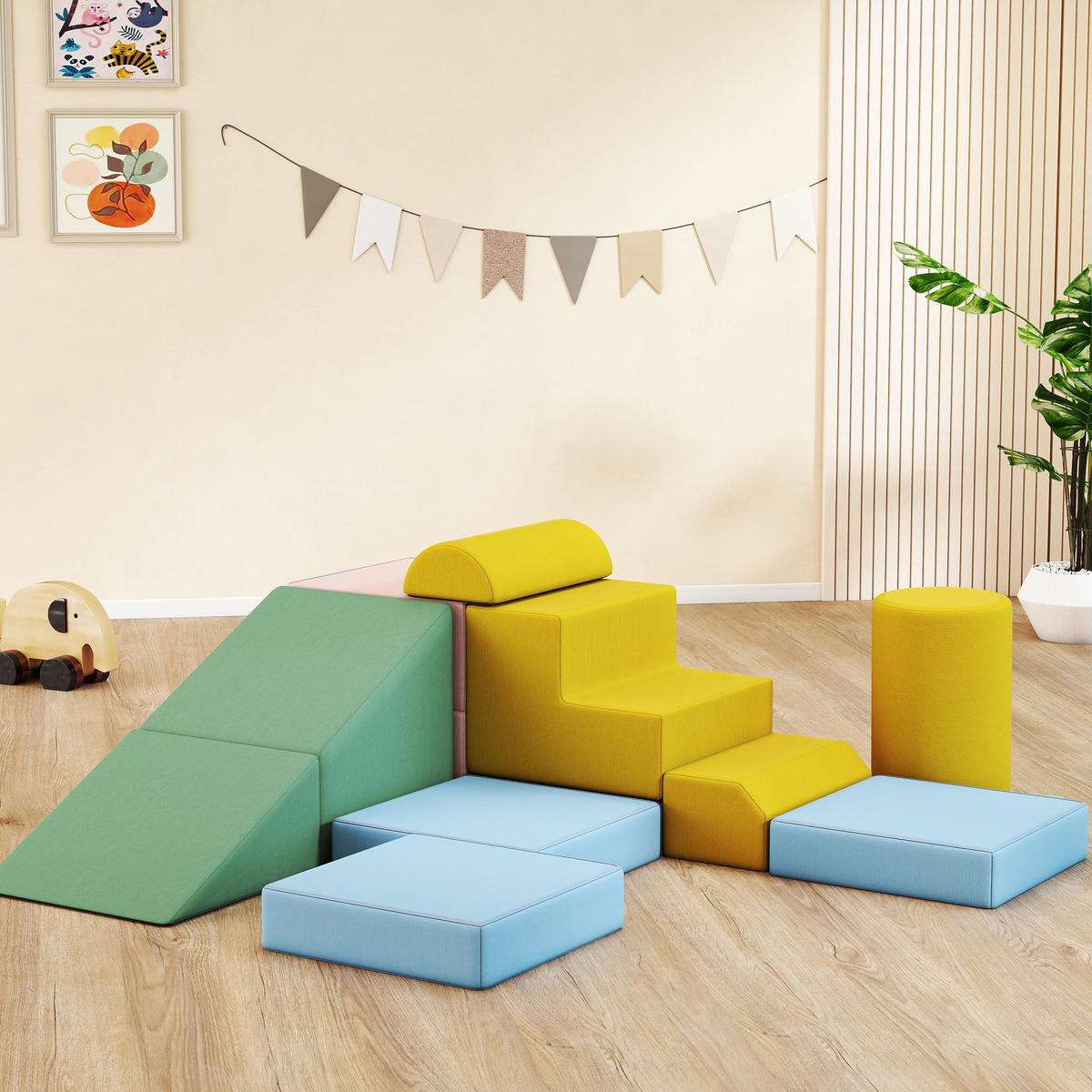 SCHAUMSTOFF Bausteine 12-tlg. Kinder Bausteinset mit Cord-Optik Bunt - Multicolor, Textil (40/160cm) - AIYAPLAY