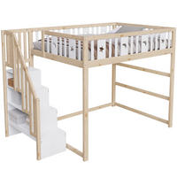 HOCHBETT 140/200 cm in Natur & Weiß mit Regal und Treppe Stern- und Monddesign - Naturfarben, Holz (140/200cm) - STILVORA