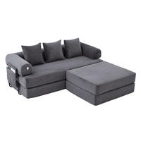 ECKSOFA Cord Dunkelgrau mit Hocker, Kissen und Seitentasche - Dunkelgrau, Textil/Metall (218/285cm) - WISHDOR