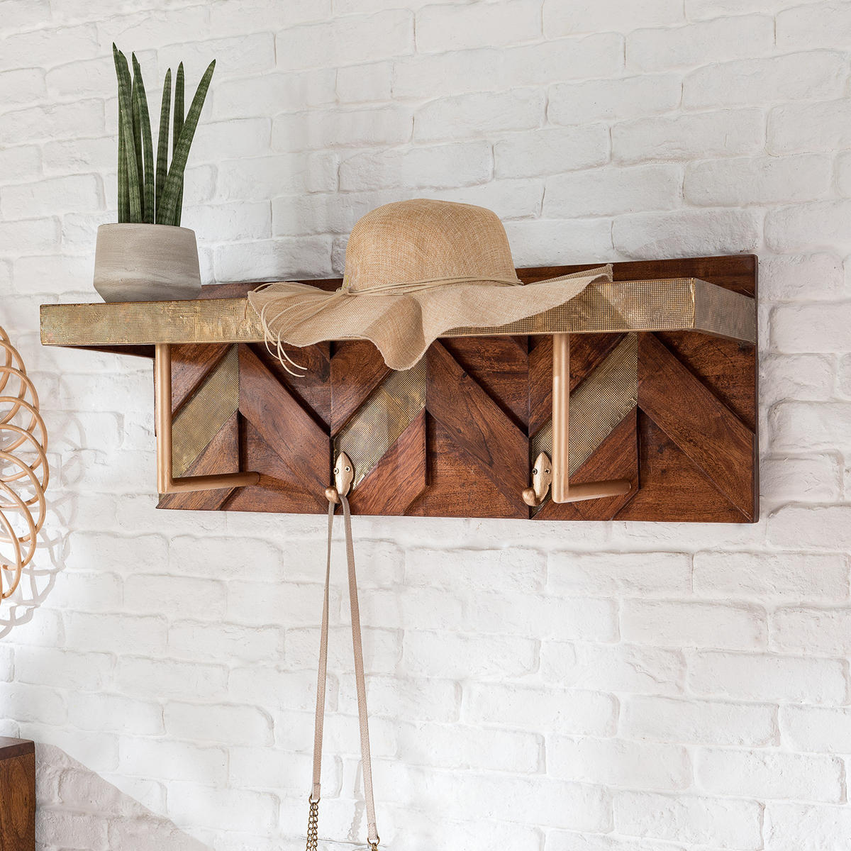 WANDGARDEROBE - Akazie massiv / Metall - Akaziefarben, Metall (81/30/25cm) - home24