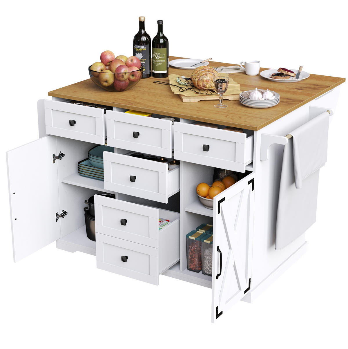 SERVIERWAGEN klappbar mit Stauraum 147 x 70 x 93 cm MDF Weiß - Weiß, Metall (70/93/147cm) - Beauniv