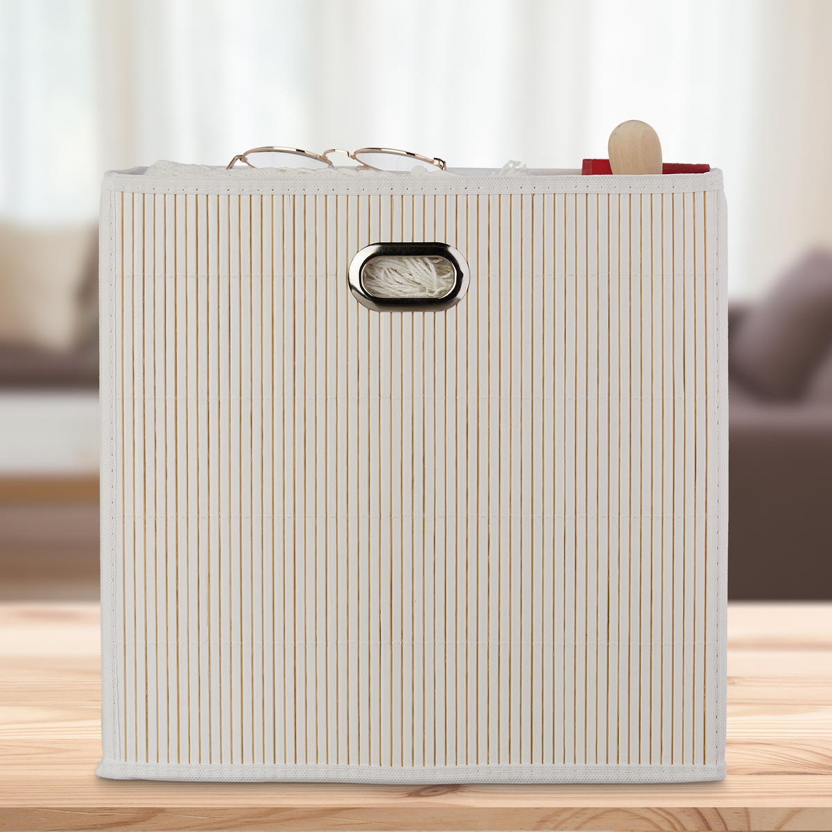 AUFBEWAHRUNGSKORB - Weiß, Holz/Wellpappe (31/31/31cm) - Relaxdays