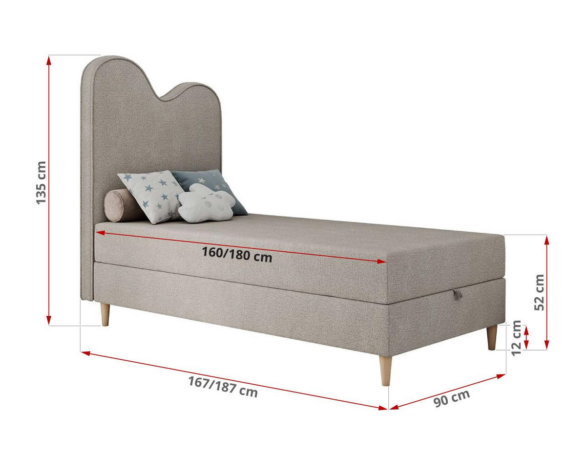 BOXBETT FLOW 90/180 Beige Struktur - H3 - Beige, Holz/Textil (90/180cm) - MKS