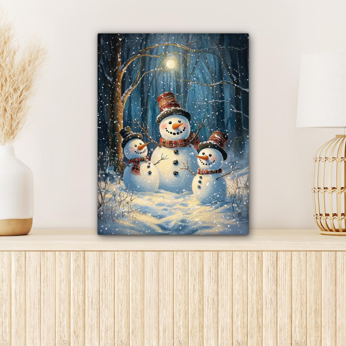 LEINWANDBILD Schneemann - Schnee - Winter - Wald 30x40 cm - Hellblau, Textil (30/40cm) - MuchoWow