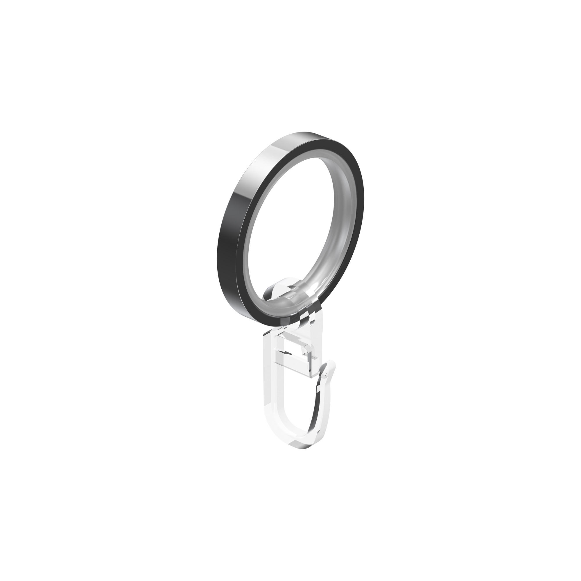 FLACHRINGE MIT EINLAGE UND FALTENHAKEN FÜR GARDINENSTANGEN 20 mm Ø, Chrom, Packung 10 Stück - Chromfarben, Metall (20cm) - INTERDECO