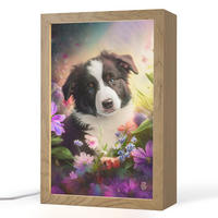 NACHTTISCHLAMPE Welpe - Sonne - Blumen - Natur - Border Collie - Hund 20x30 cm - Violett, Holzwerkstoff (8/20/30cm)