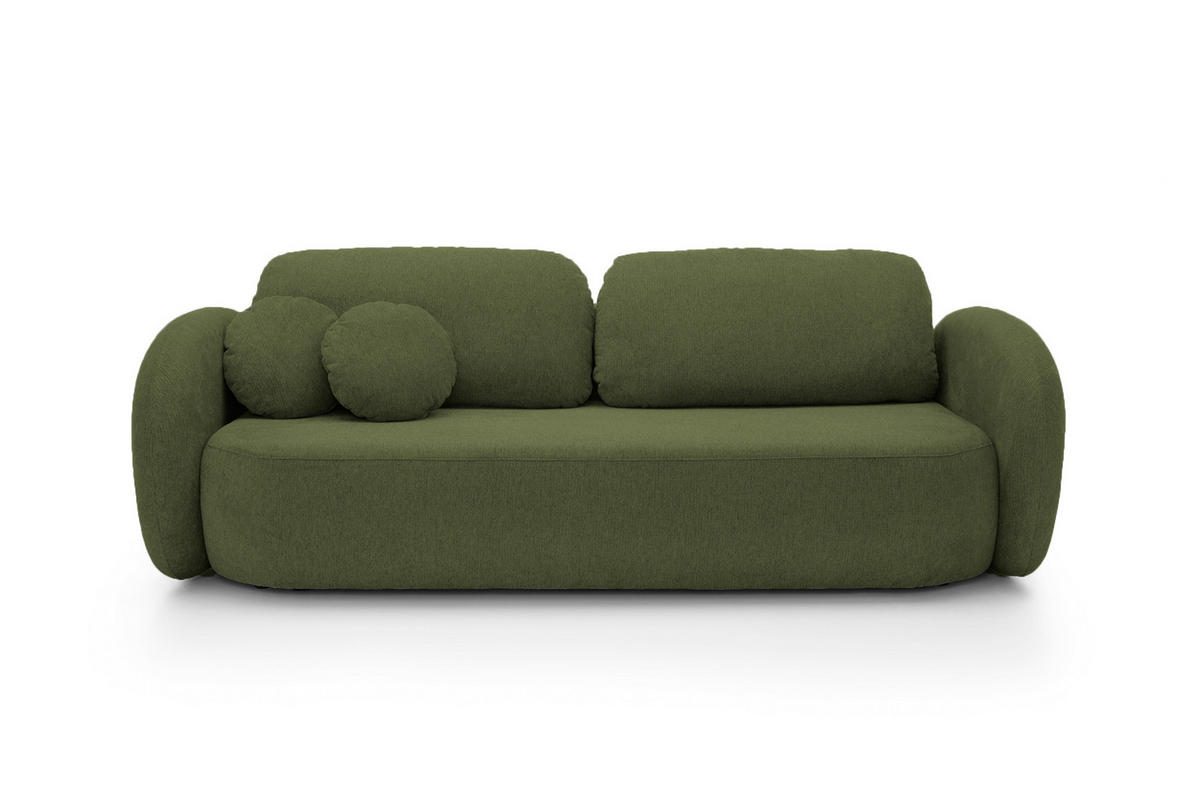 SOFA OLIO Mit Schlaffunktion Und Bettkasten, Bonell-Taschenfederung, Aragon-Stoff, lose Rückenkissen, freistehend, 238x101x86 cm Green - Grün, Holz/Textil (238/86/101cm) - DomoHome