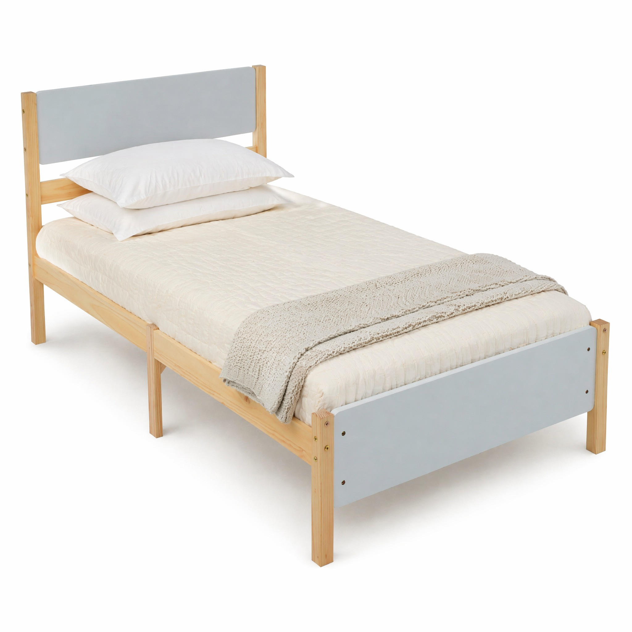 BETT 90/200 cm in Weiß & Natur mit Lattenrost - Naturfarben/Weiß, Holzwerkstoff (90/200cm) - STILVORA