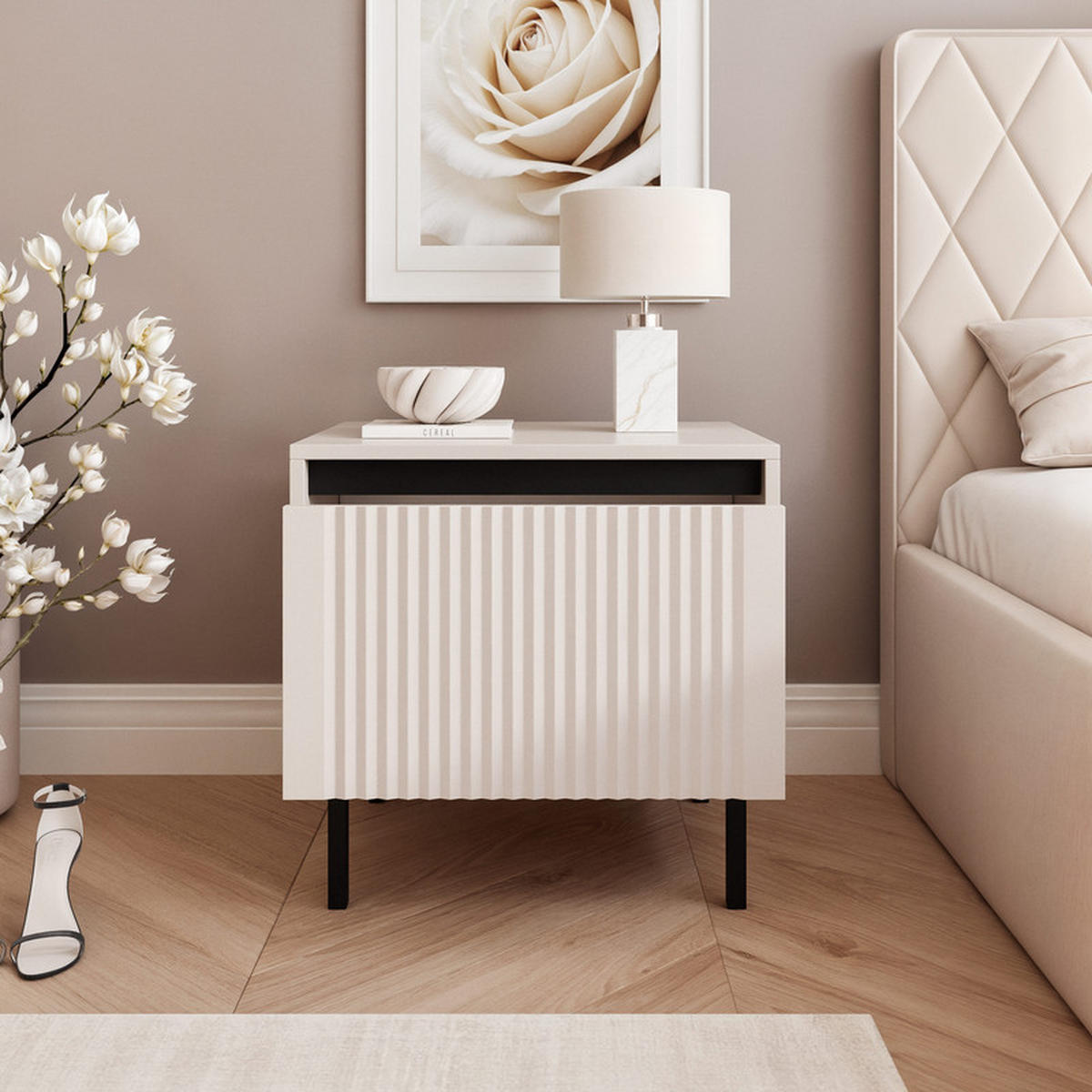 NACHTSCHRANK LIRA 50/40/42 cm Beige - Beige/Schwarz, Holzwerkstoff/Metall (50/42/40cm) - Idohome