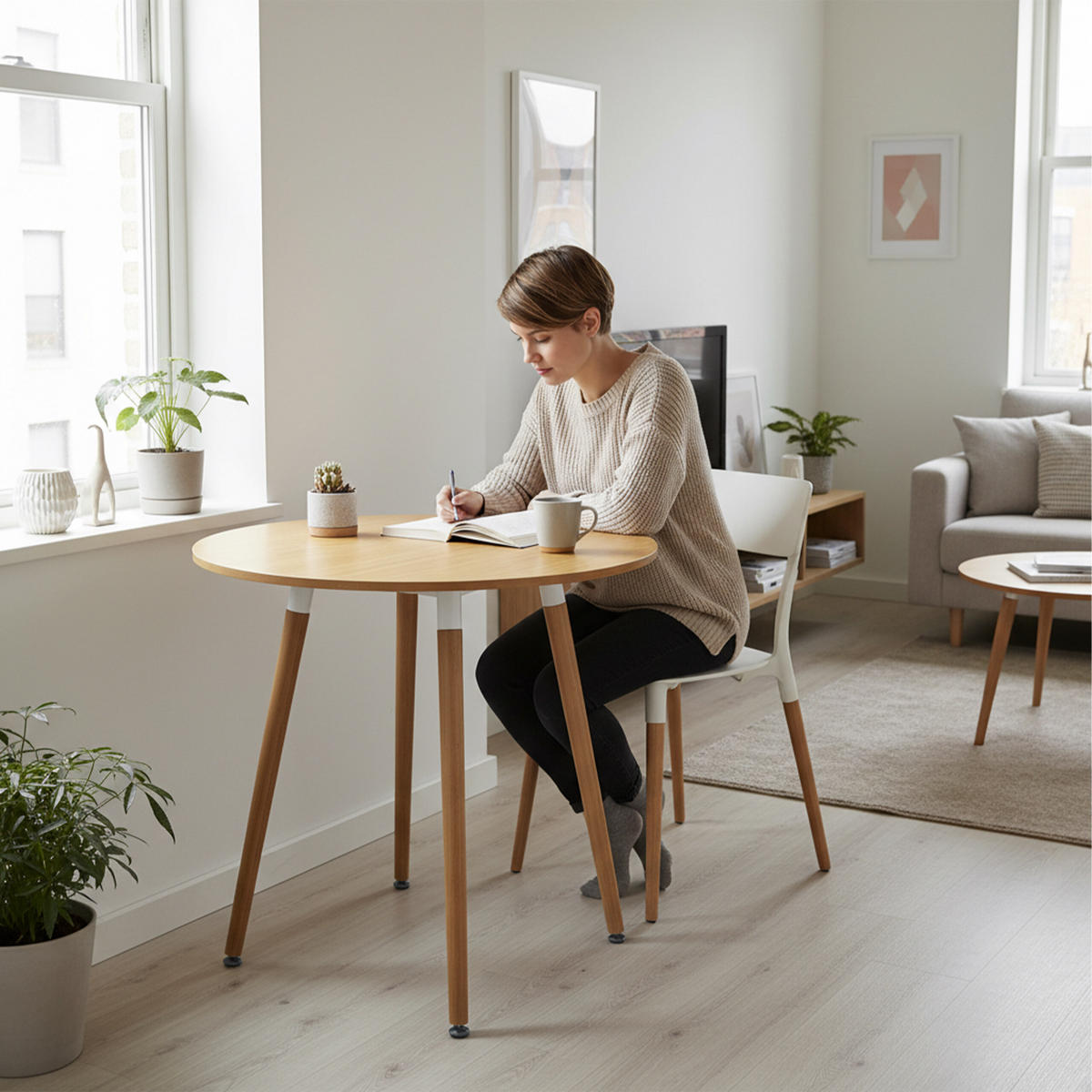 JÍDELNÍ stůl - světle hnědá, kov/dřevo (80/80/75cm) - Relaxdays