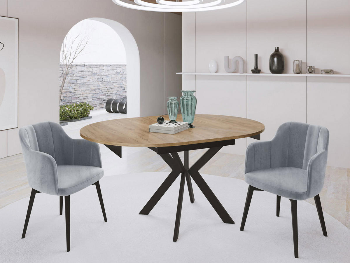 JEDÁLENSKÝ STÔL Lily Okrúhly Rozkladací s Čiernami Kovovými Nohami, Dub Craft Hnedý 100-138/100/76 cm - hnedá/čierna, kov/kompozitné drevo (100/140/76cm) - WFL GROUP