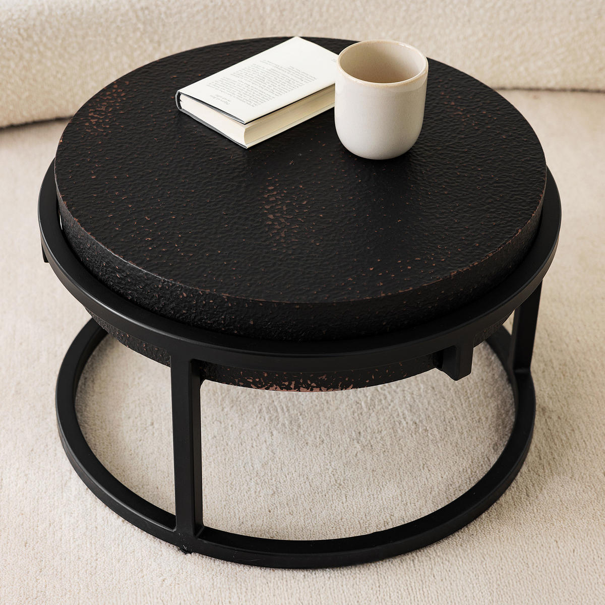 COUCHTISCH-SET - Antik Schwarz, 2-teilig - Schwarz, Holzwerkstoff/Metall (70/70/45cm) - home24