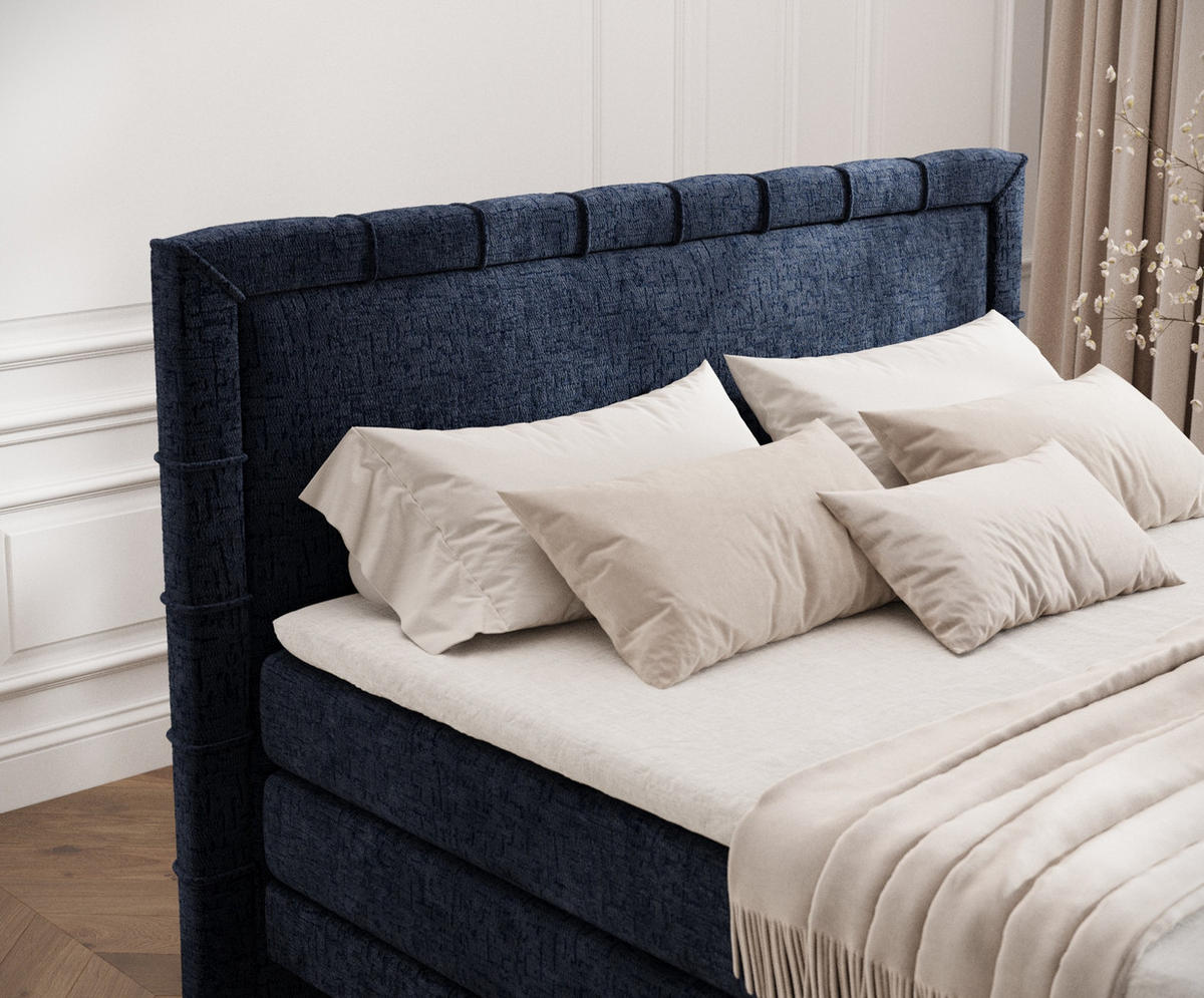 BOXSPRINGBETT Rimini Marineblau 160/200 cm mit Matratze und Topper - Schwarz/Dunkelblau, Holz/Holzwerkstoff (160/200cm) - Maison de Reve