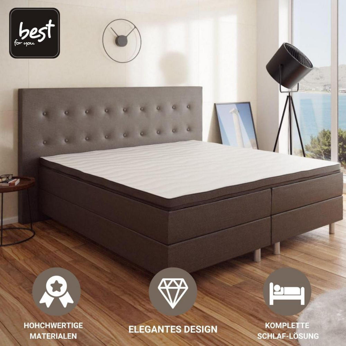 BOXBETT Neo First Class Bett Polsterbett - Dunkelbraun, Holz/Holzwerkstoff (140/200cm) - Best For Home