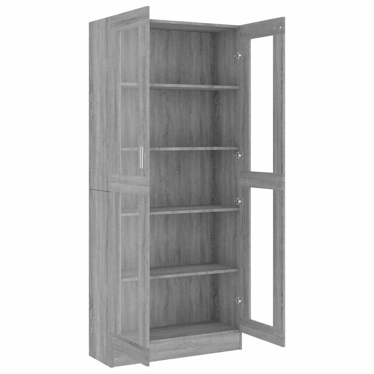 VITRINENSCHRANK mit 5 Fächern, 2 Glastüren 82,5/30,5/185 cm aus Holzwerkstoff Grau Sonoma Dekor - Silbereichenfarben, Holz (82.5/185/30.5cm) - vidaXL
