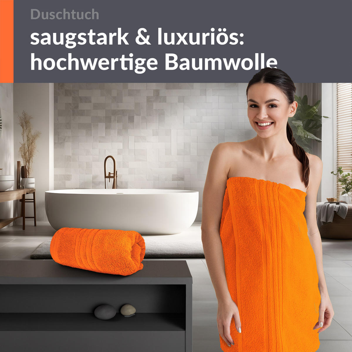 DUSCHTUCH London Clementinen Orange 2er Set 70x140 - Orange, Textil (70/140cm) - Lashuma