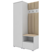 GEPOLSTERT Garderoben-Set Nela I LUX (Weiß + Stoff Trinity 04) - Beige/Silberfarben, Holz/Holzwerkstoff (100/187/40cm) - Ravio