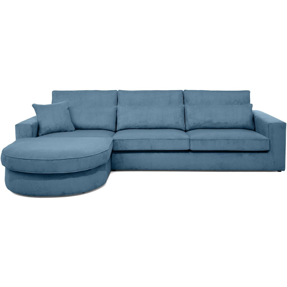 ECKSOFA Pablo ohne Schlaffunktion, mit abgerundeter Ottomane, links, Blau - Blau, Textil (319/196cm) - Beautysofa