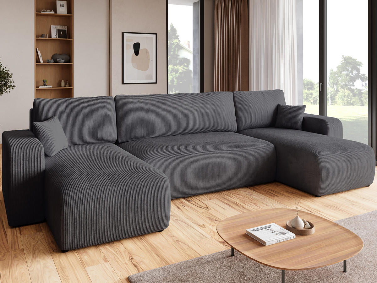 WOHNLANDSCHAFT PUMI mit Schlaffunktion Grau Cord - Grau, Textil (312/82/148cm) - Bromarkt