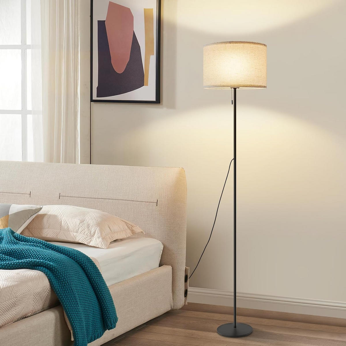LED STEHLAMPE Liora 30/16/136 cm - Schwarz, Textil/Metall (30/16/136cm) - ZMH