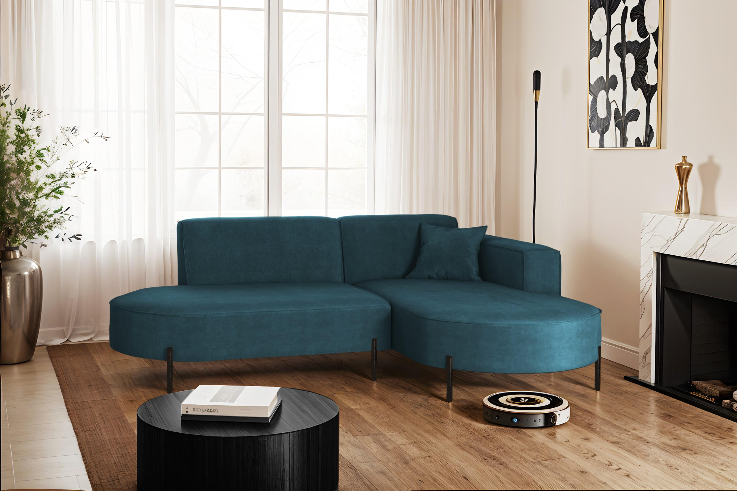ECKSOFA L-Form Designer Modena Rein Stoff Noel Blau Rechts - Blau, Holz/Textil (236/165cm) - Kaiser Möbel