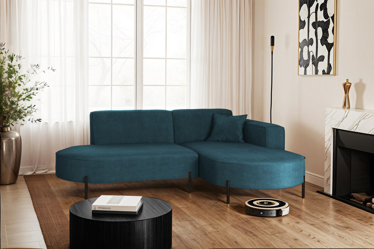 ECKSOFA L-Form Designer Modena Rein Stoff Noel Blau Rechts - Blau, Holz/Textil (236/165cm) - Kaiser Möbel