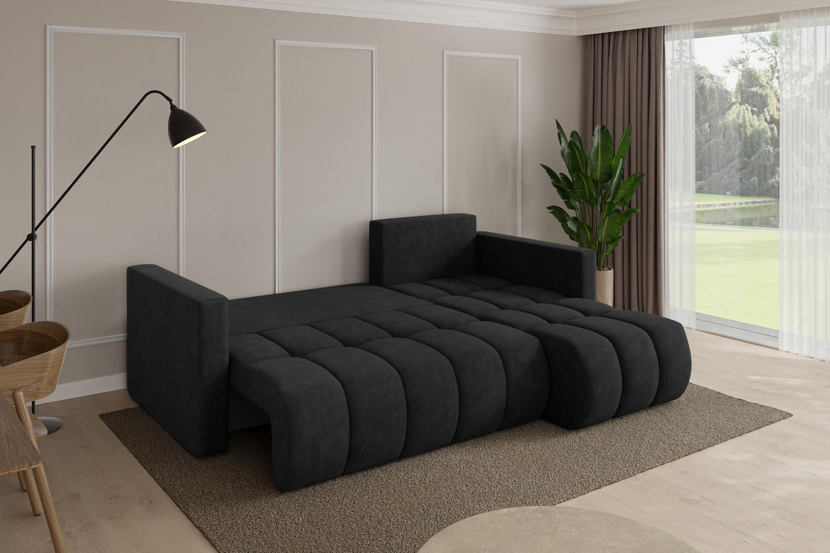 ROHOVÁ SEDAČKA s funkcí spaní, otoman vpravo GARD-L 226x146x85 černá velur - černá, kompozitní dřevo/textil (226/146cm) - ALTDECOR