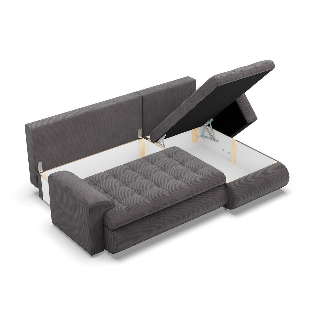 ECKSOFA RECHTS MIT SCHLAFFUNKTION FORESTA, Cord - Dunkelgrau - Dunkelgrau, Textil (230/159cm) - Mebligo