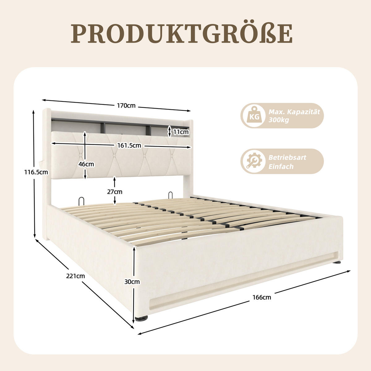 ČALOUNĚNÁ POSTEL samet béžový 160x200 cm s LED osvětlením, USB-C a úložným prostorem v čele postele - béžová, textil (160/200cm) - Urban Meuble