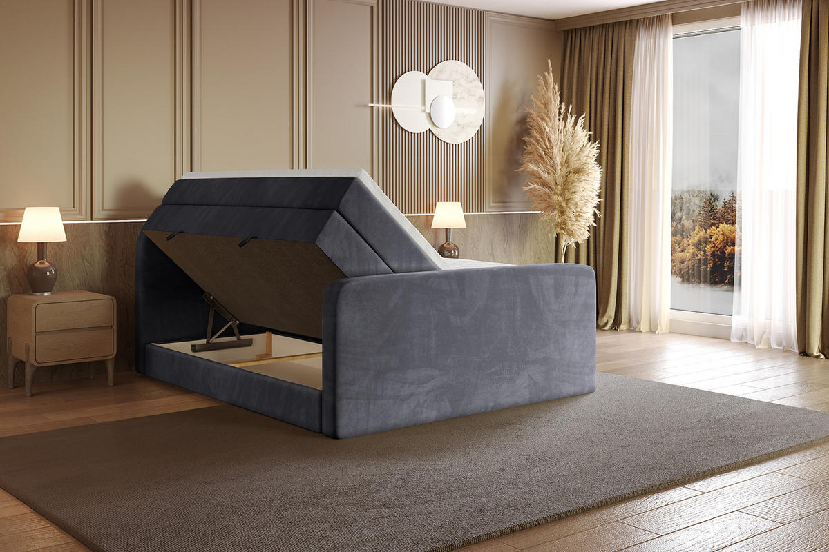 BOXSPRINGBETT mit Matratze und Lattenrost - NOX-Z KING-160x200 - Dunkelgrau Casablanca - Dunkelgrau, Holzwerkstoff (160/200cm) - ALTDECOR