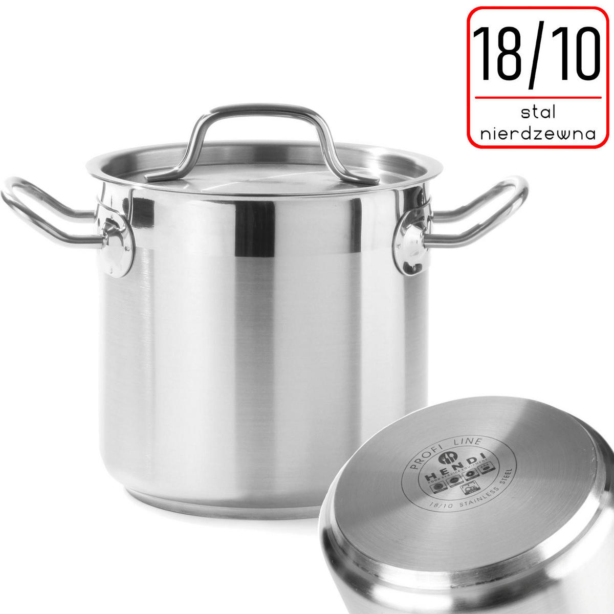 PROFI Line hoher Topf mit Deckel, Sandwichboden, 3 l, Durchmesser 160 x 150 mm (Höhe) - Hendi 832004 - Schwarz/Weiß, Metall (25/30/25cm) - Hendi