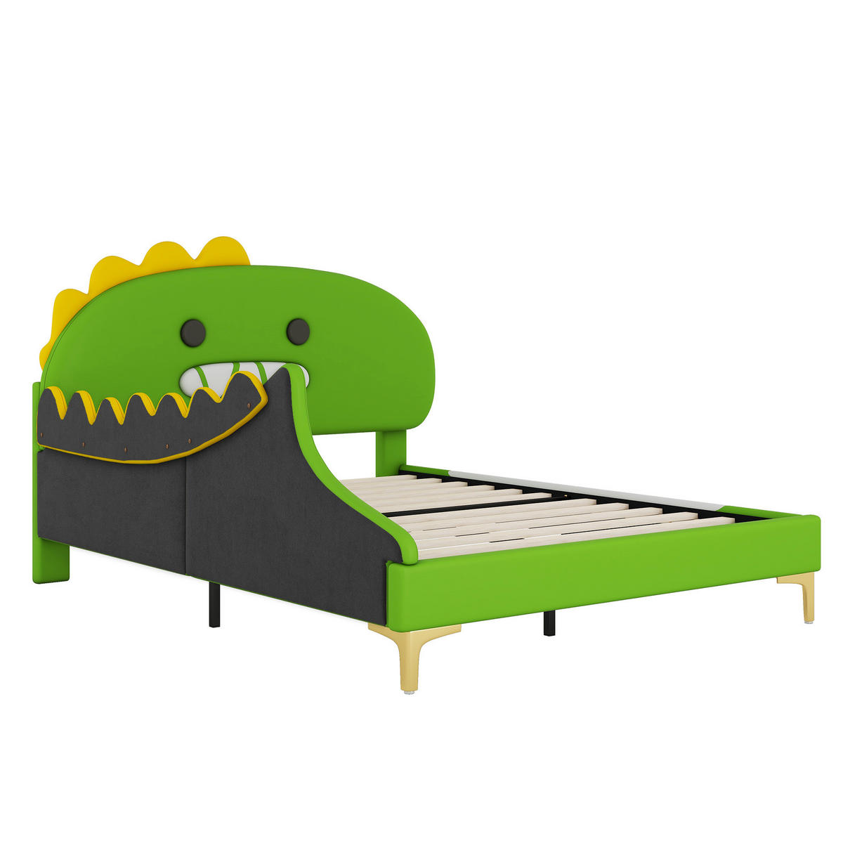 KINDERBETT 140/200 cm in Grün aus PU und MDF in Dinosaurierform - Grün, Kunststoff (140/200cm) - OKMYHOME