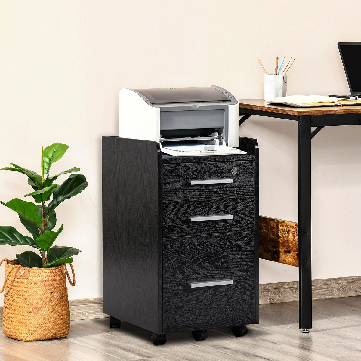 ROLLCONTAINER DE-14461 Schwarz - Schwarz, Holzwerkstoff (40/65.4/39.2cm) - ComfortXL