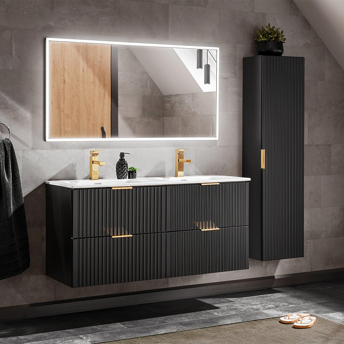 BADMÖBEL 120.4cm Adriel 2er-Set Mattschwarz - Schwarz, Holzwerkstoff (120.4/57/46cm) - Petits-meubles