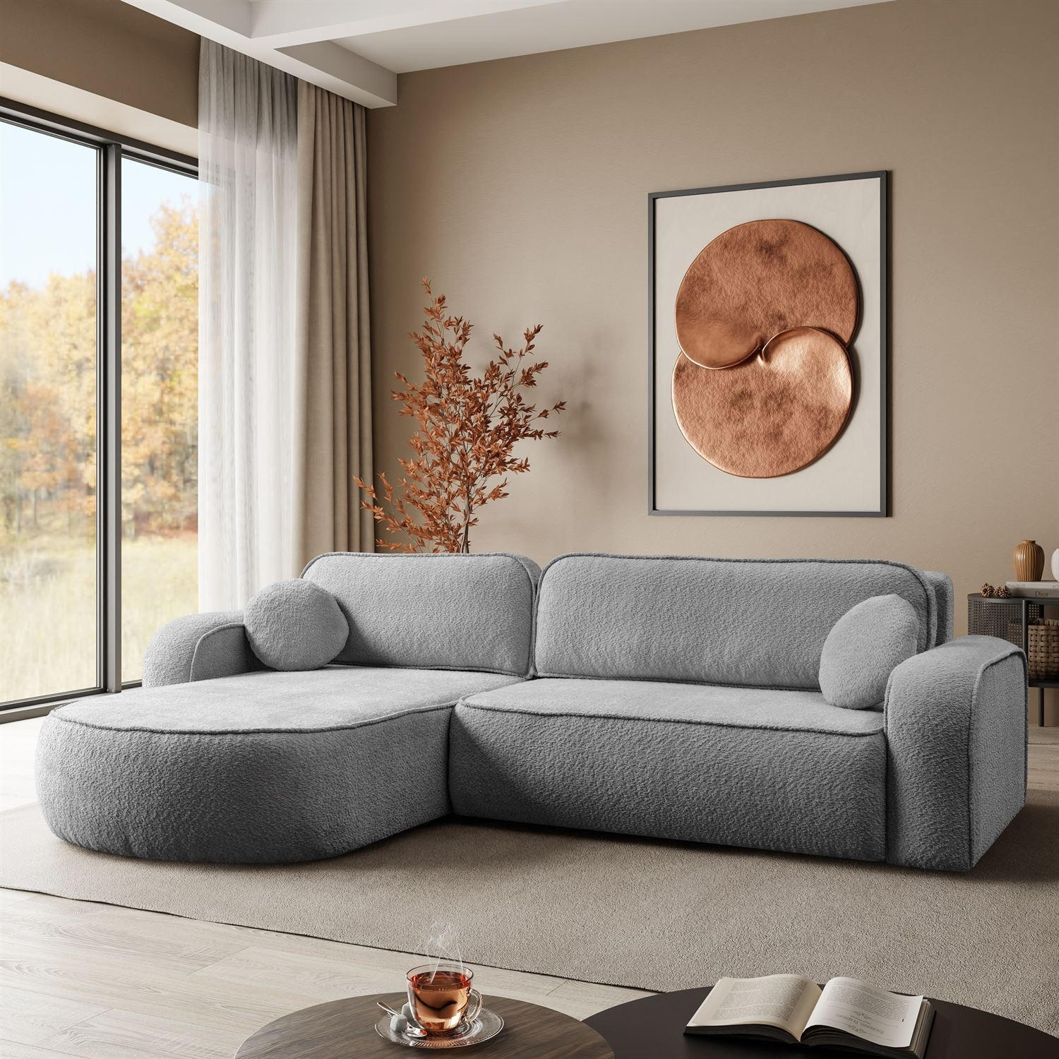 Eckcouch VENUS II mit Bettkasten, Coral 75 - Hellgrau, Textil (275/178cm) - Lookway