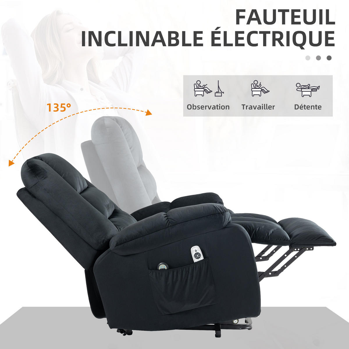 MASSAGESESSEL DE-15410 8 Massagepunkte mit Heizung, elektrisch neigbar Schwarz - Schwarz, Metall (94/107/85cm) - ComfortXL