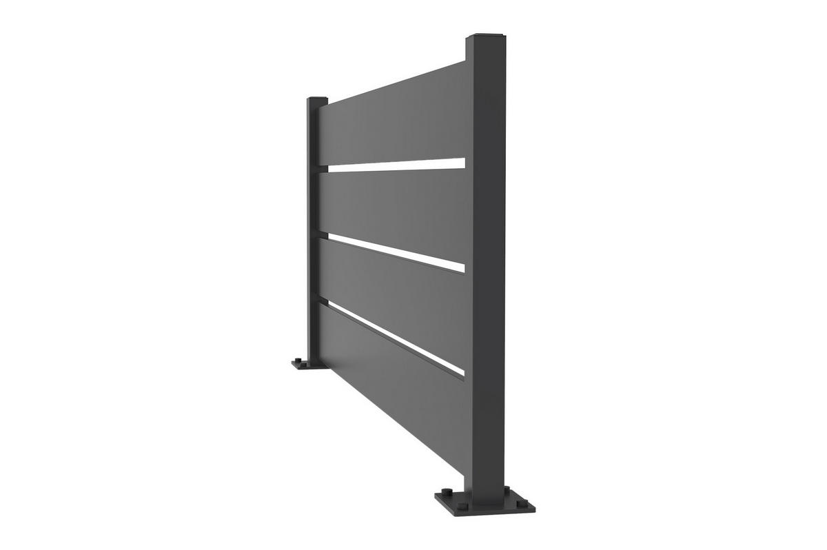 HALBOFFENER Zaun Vettoro 2m x H.80cm schwarzer Stahl - Schwarz, Metall (200/84cm) - Casanoov