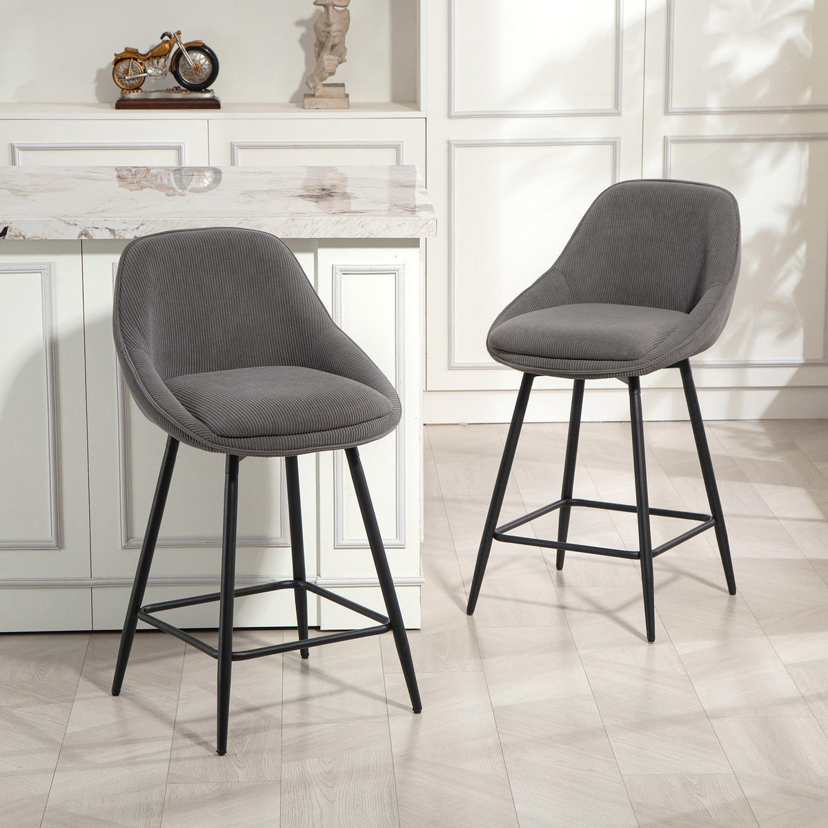 BARHOCKER 2er-Set Grau 52.0/49.0/88.0 cm - Grau, Textil (49/88/52cm)