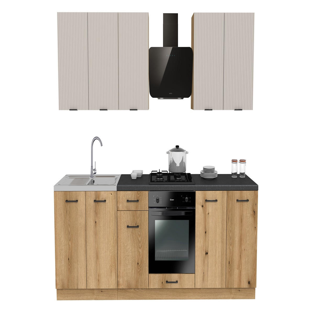 KÜCHENZEILE 260 cm mit Arbeitsplatte - SIMPLY Z10 - in Kaschmir Rille / Eiche - Kaschmir/Eichefarben, Holz/Holzwerkstoff (260/212/53cm)