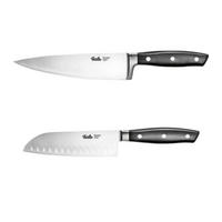 KÜCHENMESSER SET 2-tlg Schwarz, Santokumesser 165 mm, Kochmesser 190 mm, Edelstahl, Schneidemesser, Küchenzubehör, Profi Messer, Klingenstahl - Silberfarben/Schwarz, Metall - Fissler