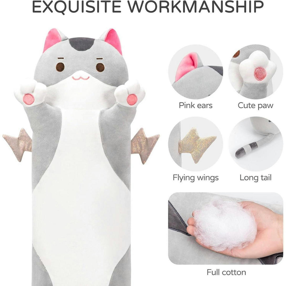 PLÜSCHKISSEN Katze Grau 90 cm - Grau, Textil (1/1cm)