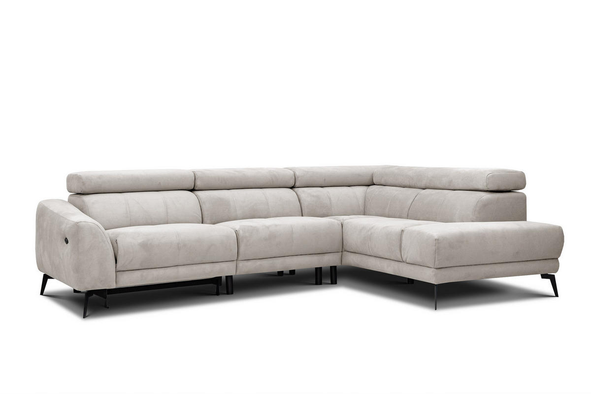 ECKSOFA LARS 5-Sitzer, 1 Relax, verstellbare Kopfstützen, beige - Beige/Schwarz, Holzwerkstoff/Textil (284/201cm) - Courtois Laville